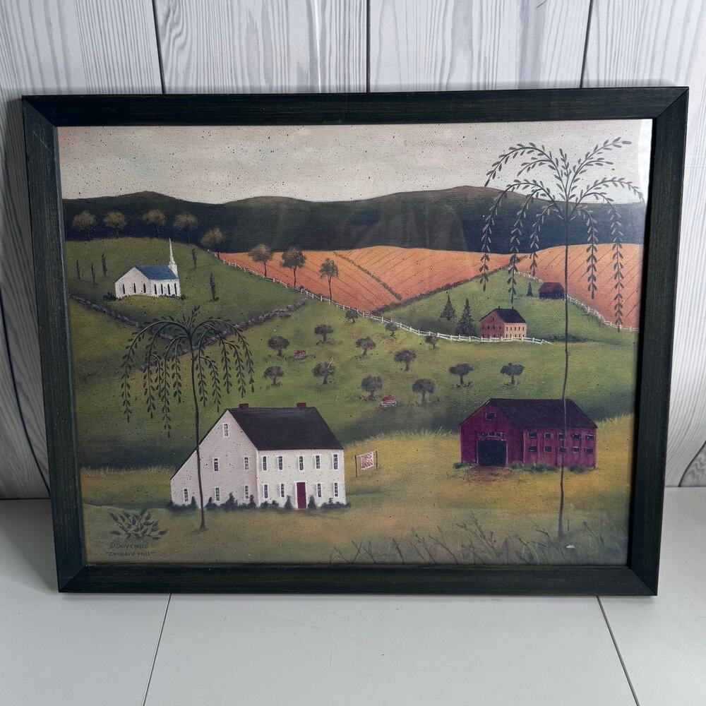 Dotty Chase Framed Print Orchid Hill 22 x 18 Folk Art Signed Primitive Cottage